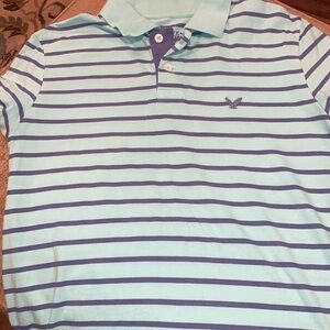 American Eagle polo stripe teal/ blue
